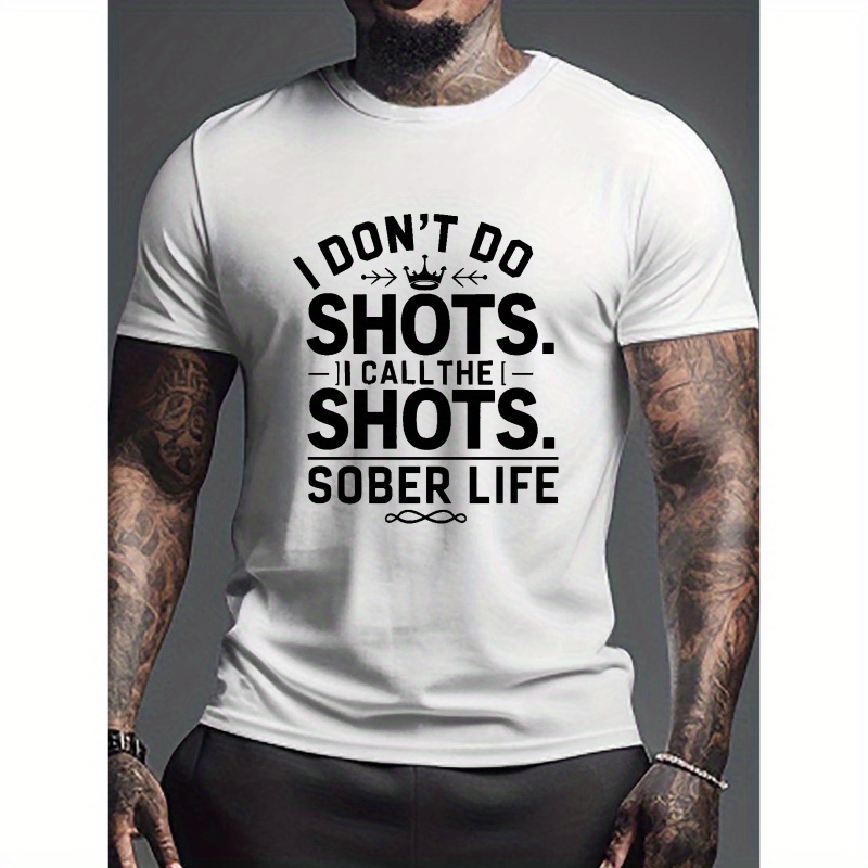 

Plus Size Men's Novelty Sober Life Print T-shirt, Casual Fashion Tee, Street Style Short Sleeve Crew Neck Shirt