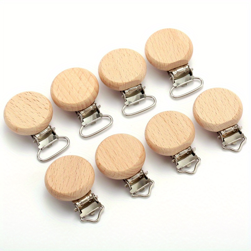 

Wooden Pacifier Clips, 10 Pcs Natural Beech Wood Holder Clasps, 30mm Unfinished Solid Color Round Bead Suspender Clips