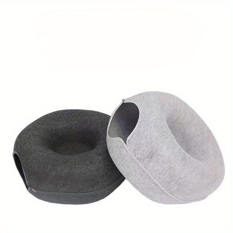 Felt Wool Tunnel Cat House & Condo - Detachable Round Cat Bed, All-Season Nest, Washable Cat Donut Tunnel Bed