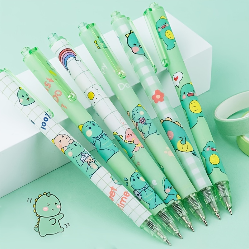 

6-piece Matcha Green Dinosaur Gel Pens, 0.5mm Fine Point, Cute Retractable Writing Instruments For Students And Office Use