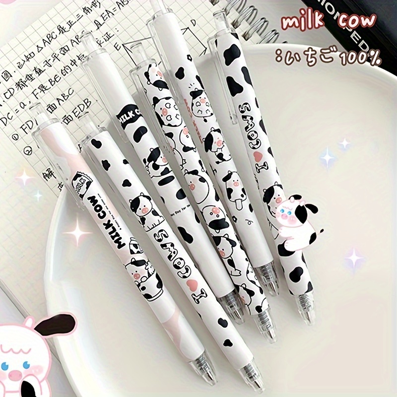 

6pcs 0.5mm Cartoon Cow Retractable Pen Bullet Tip Gel Pen Set