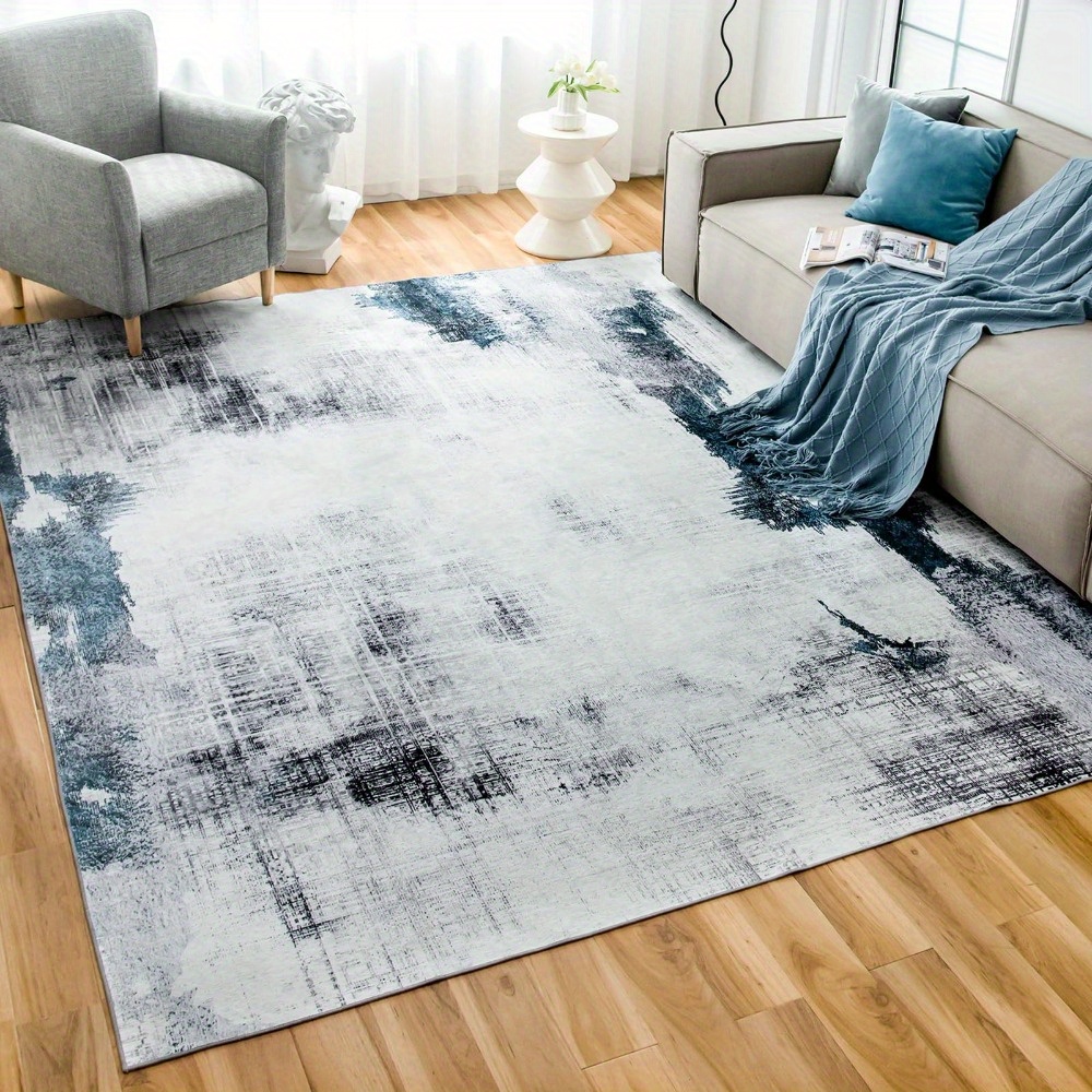 

Washable Rug, Abstract Modern Area Rugs With Non-slip Backing, Non-shedding Floor Mat Throw Carpet For Living Room Bedroom Kitchen Laundry Home Office, White/blue