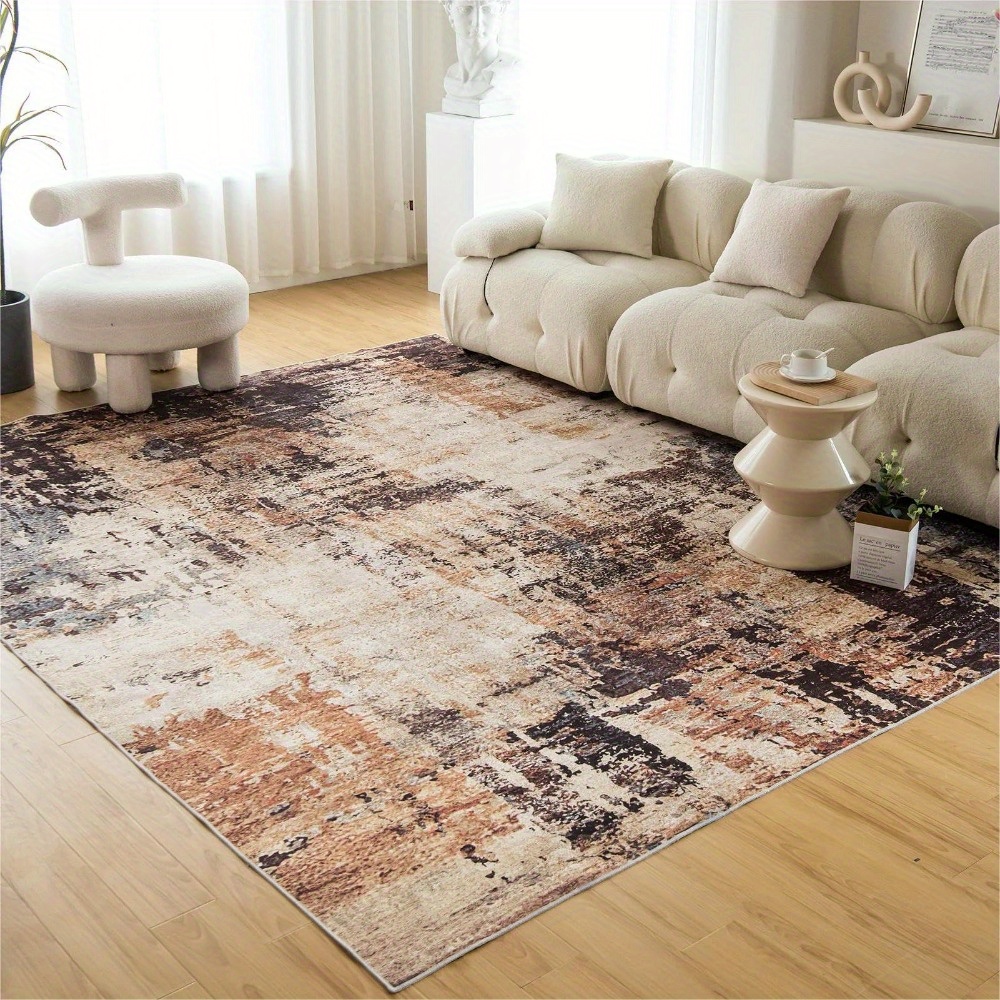 

Washable Rug, Abstract Modern Area Rugs With Non-slip Backing, Non-shedding Floor Mat Throw Carpet For Living Room Bedroom Kitchen Laundry Home Office, Gold/brown