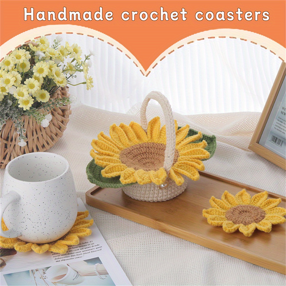 

Sunfloewr Coaster Crochet Kit Diy, Gift With English Instruction Book, Crochet Material Set For Making Cup Mats