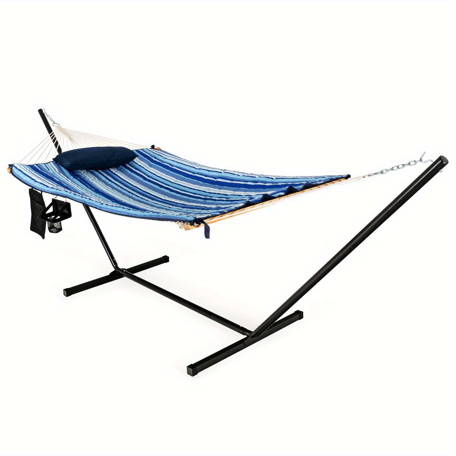 

Costway Hammock Chair Stand Set Cotton Swing W/ Pillow Cup Holder Indoor Outdoor