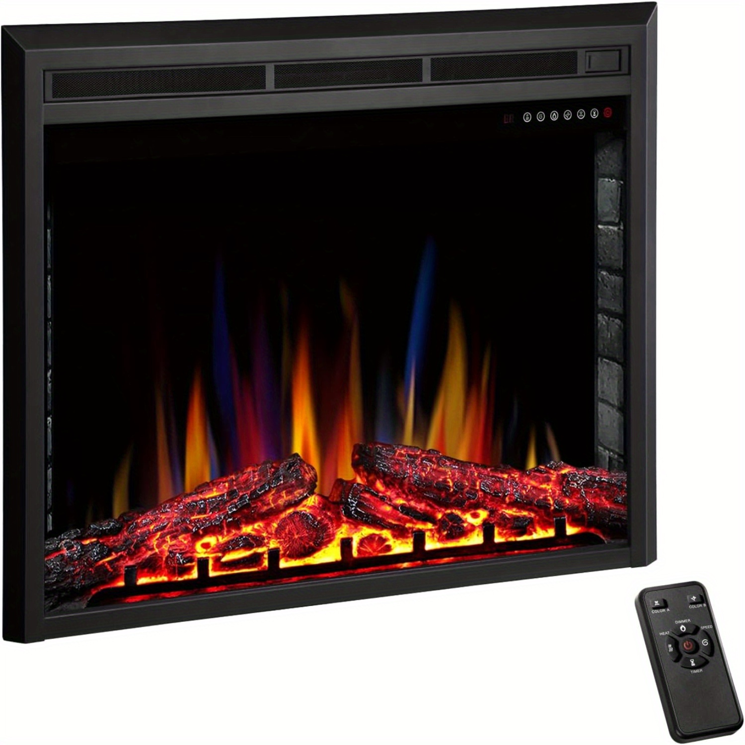 

39 Inch Electric Fireplace Inserts, Recessed Electric Stove Heater With Adjuatble Flame Colors, Log Colors, Flame And , Remote Control & Time, 750w/1500w