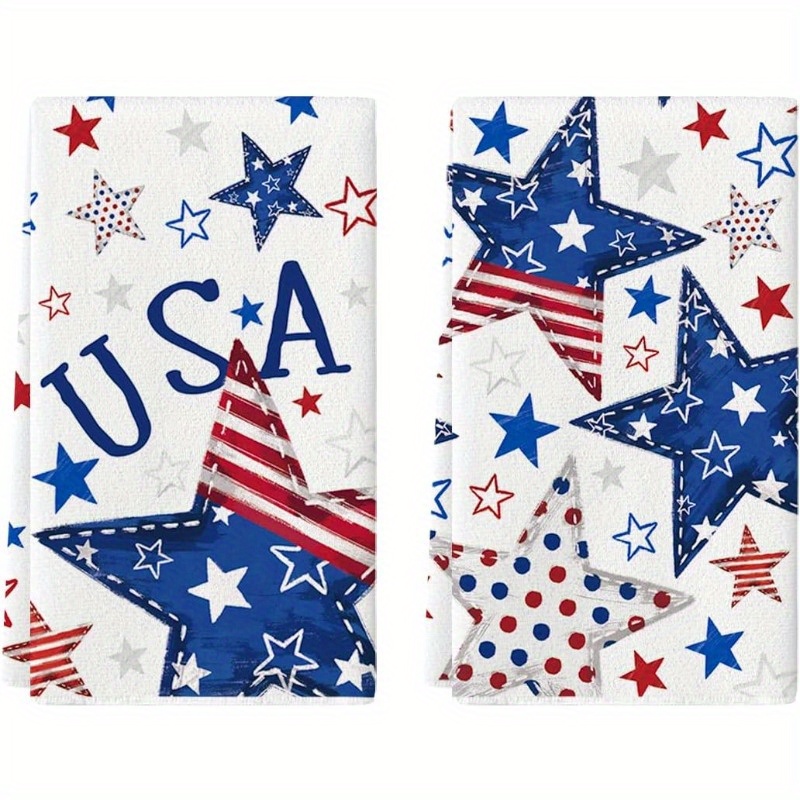 

Super Soft Absorbent Patriotic Dish Towels – Woven Polyester Blend, Machine Washable, Modern Style Kitchen Towels With Stars & Usa Theme For Baking Farmhouse Decor, Independence Day Set Of 2, 18x26