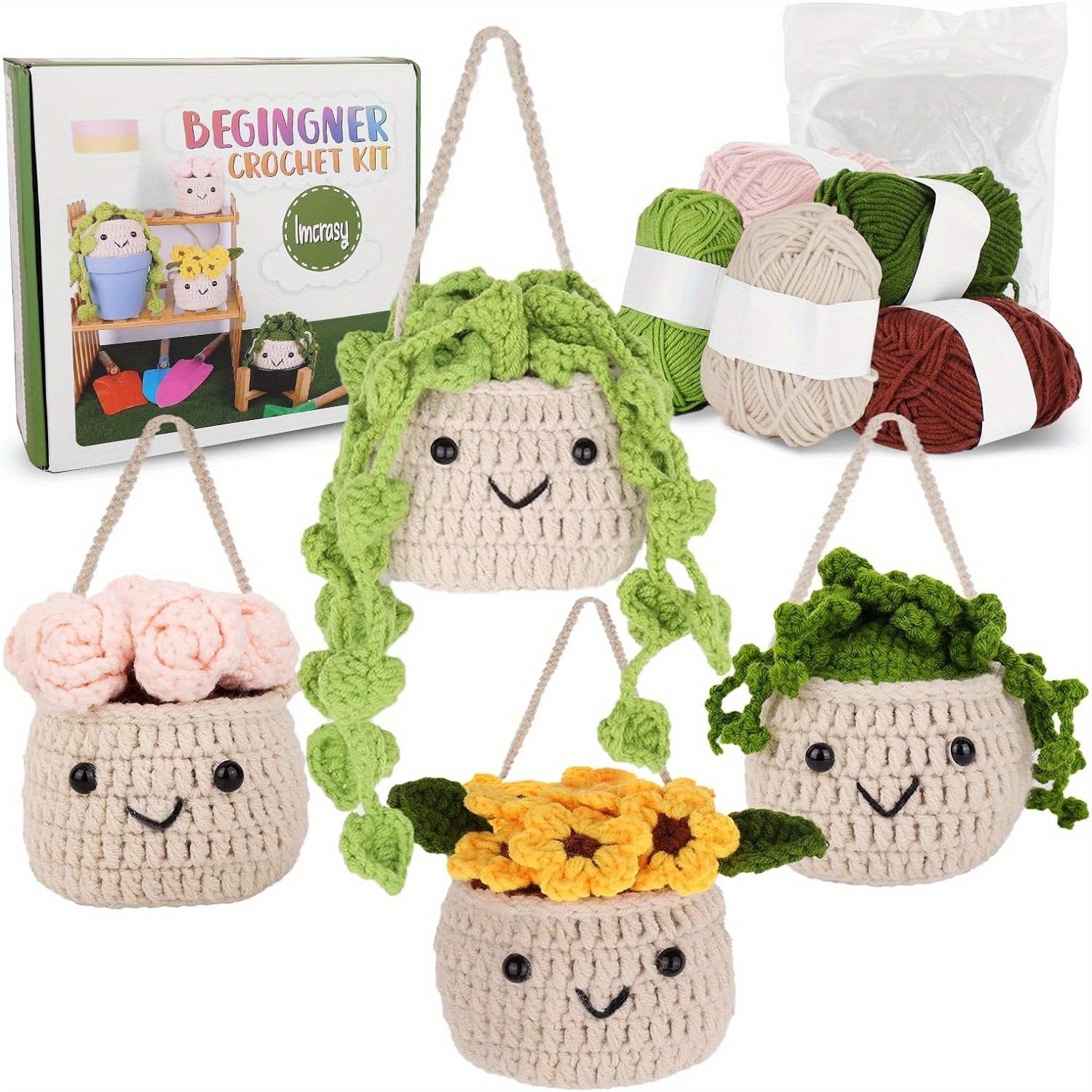 

Crochet Kit | Crochet Kit For Beginners | Beginner Crochet & Knitting Kit With Step By Step Video Lessons | 4 Pc Cute Potted Plants Crochet Kit With Complete Crochet Accessories (40%+ Yarn)