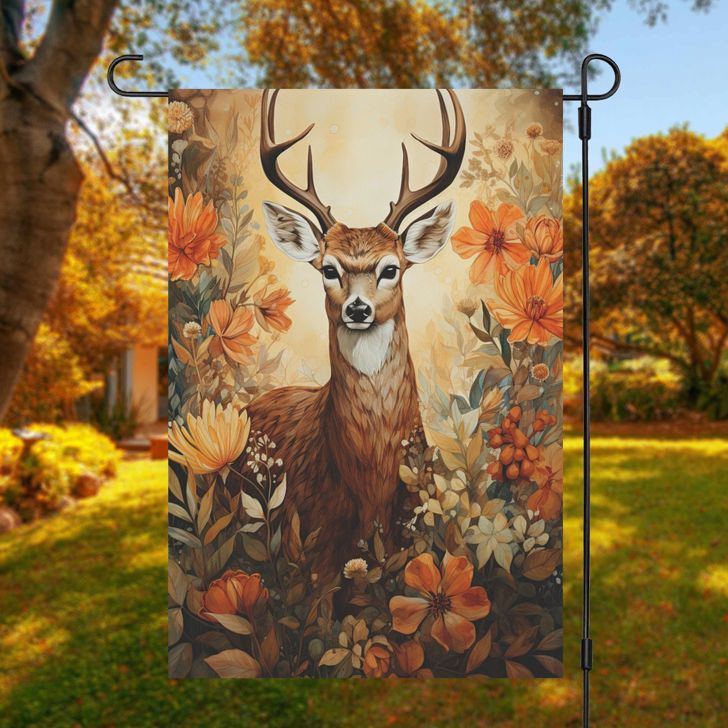 

1pc, Fall Garden Flag, Autumn Deer Foliage Leaves House Flag, Thanksgiving Wildlife Lover Yard Flag, Double Sided Garden Yard Flag, Home Decor, Outside Decor, Yard Decor, Garden Decor