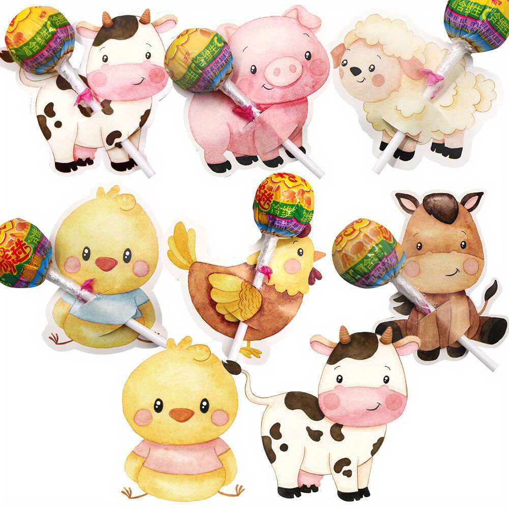 

charming" 48-piece Farm Animal Lollipop Cards Set - Perfect For Kids' Birthday Parties & Baby Showers, No Batteries Required