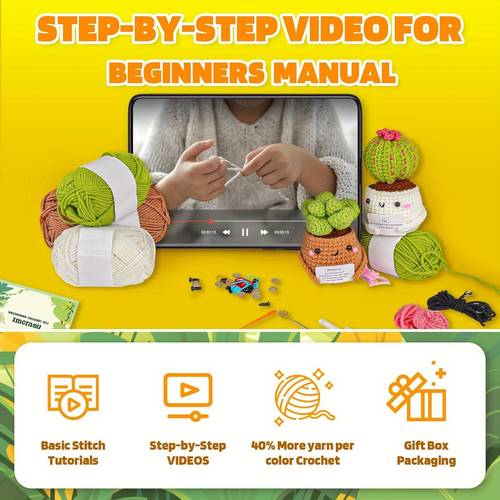 crochet kit crochet kit for beginners emotional support succulent crochet knitting kit with step by step video lessons 4 pc succulent crochet kit with crochet accessories 40 yarn