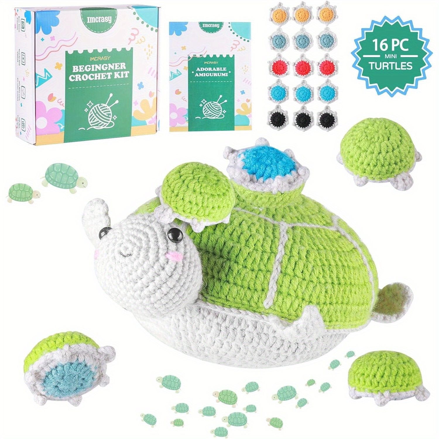 

Crochet Kit | Crochet Kit For Beginners | Beginner Crochet Kit With Step By Step Video Lessons | 16 Pc Cute Turles Memory Matching Game Crochet Kit With Complete Accessories (40%+ Yarn)