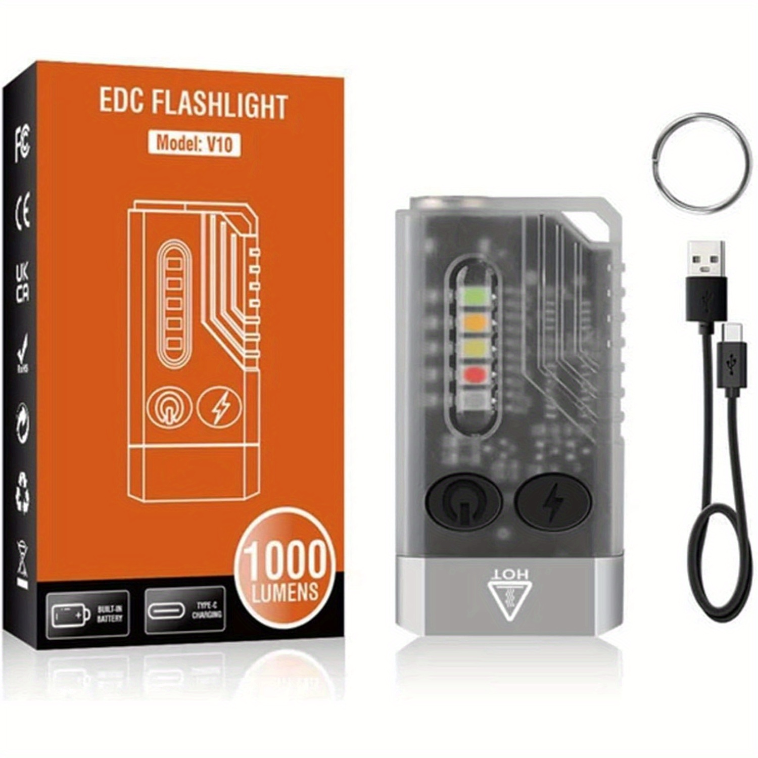 

Flashlight, Small Powerful Edc Flashlight With Red Uv Blue Light - Super Bright 1000 Lumens, Multifunctional Rechargeable Flashlight