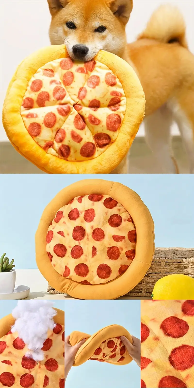 squeaky plush pizza shrimp dog toy durable chew for small breeds interactive pet playtime accessory details 0