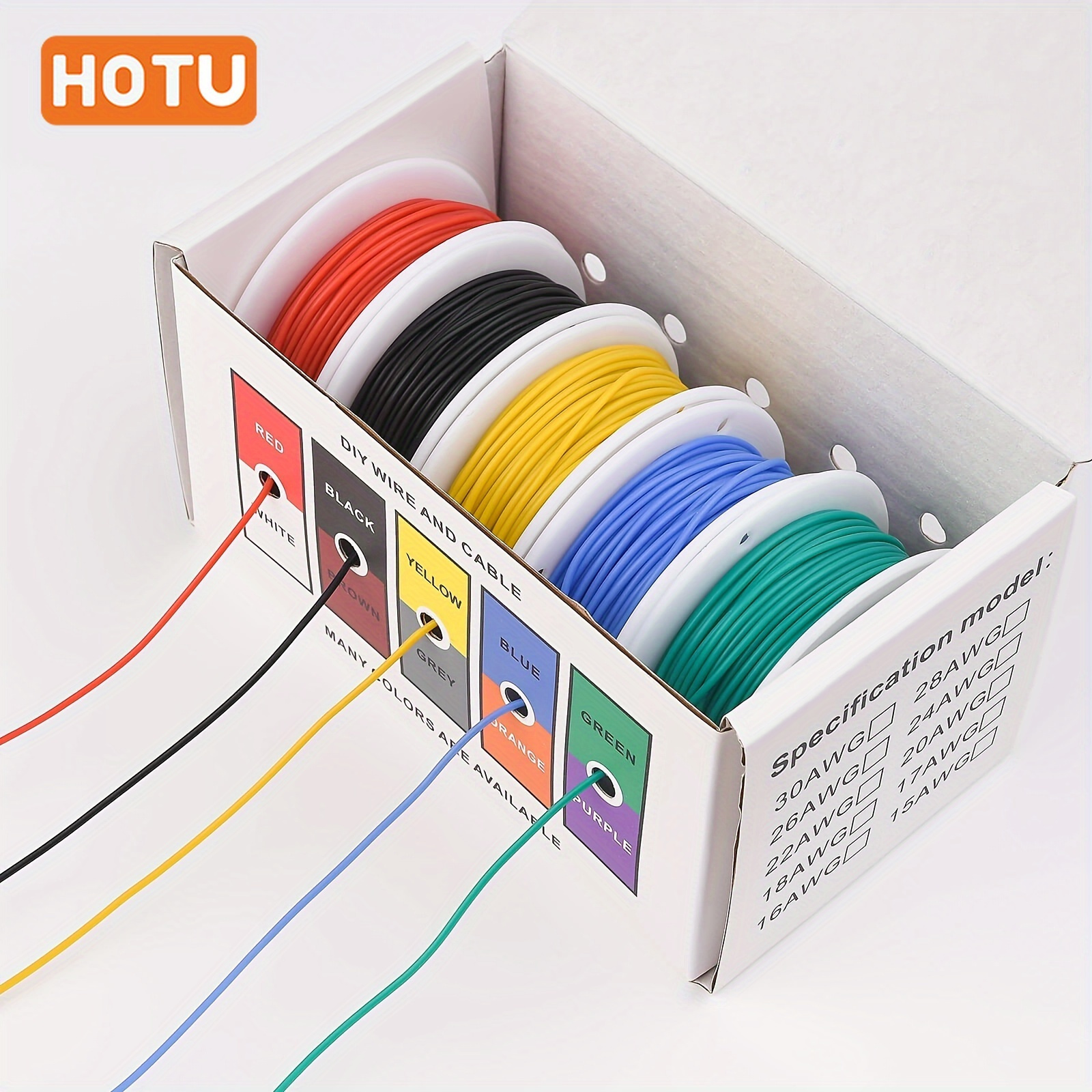 

Kit de Fil Toronné en Cuivre Étainé HOTU 30 AWG - Isolé en Silicone Flexible, 5 Couleurs, 32.8ft/65.6ft , Idéal pour les DIY, Automobiles et Maison