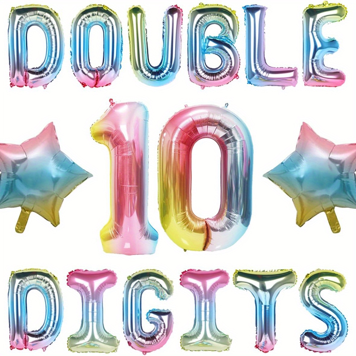 

10th Birthday Celebration Kit - Gradient Pink Double Digits Balloons With Star Foil Accents, Diy Party Decor Set For Indoor/outdoor Use