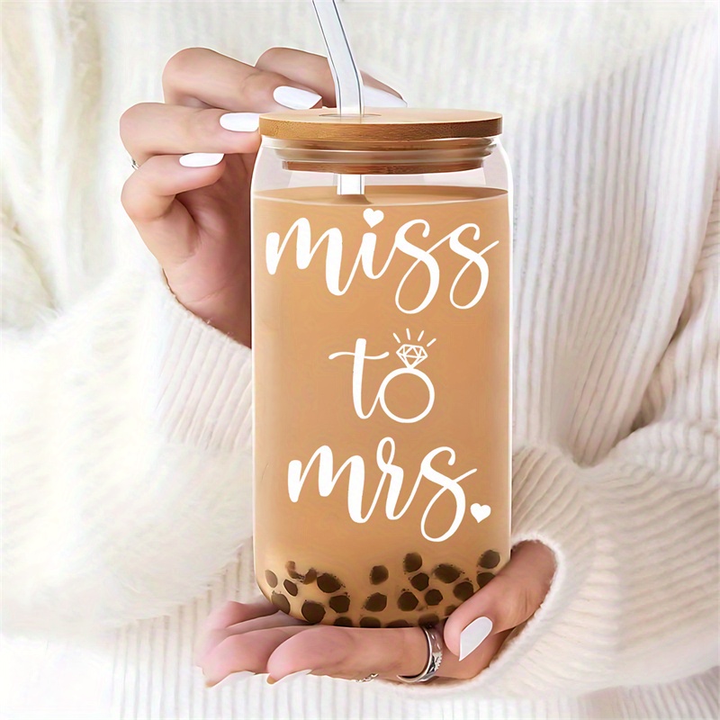 bride glass cup straw 16oz miss mrs reusable coffee tumbler - Temu Germany