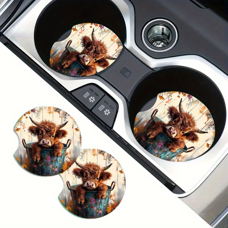 

2pcs, Car Cup Acrylic Coasters, 7x7cm With Finger Notch, Waterproof And Heat Insulation, Cute And Flower Pattern Art Coasters Suitable For Men/women To Decorate Car Coasters