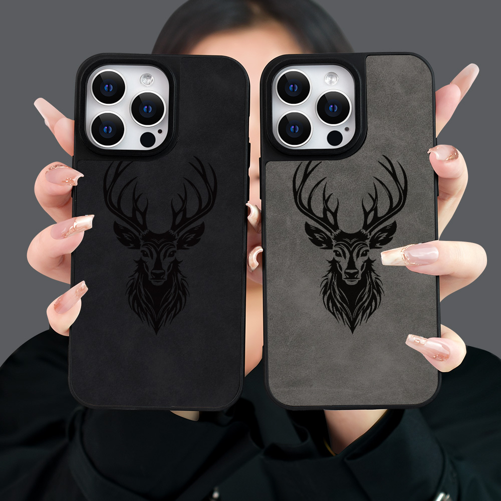 

Deer Head Pattern, Suitable For Iphone 7/8/11/12/13/14/15/x/xr/xs/plus/pro Max/se3/mini Series, Men's And Women's Style, Black And Gray Dual Color