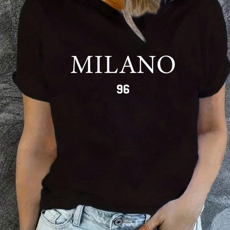 

Milano Print Crew Neck T-shirt, Casual Short Sleeve Top For Spring & Summer, Women's Clothing