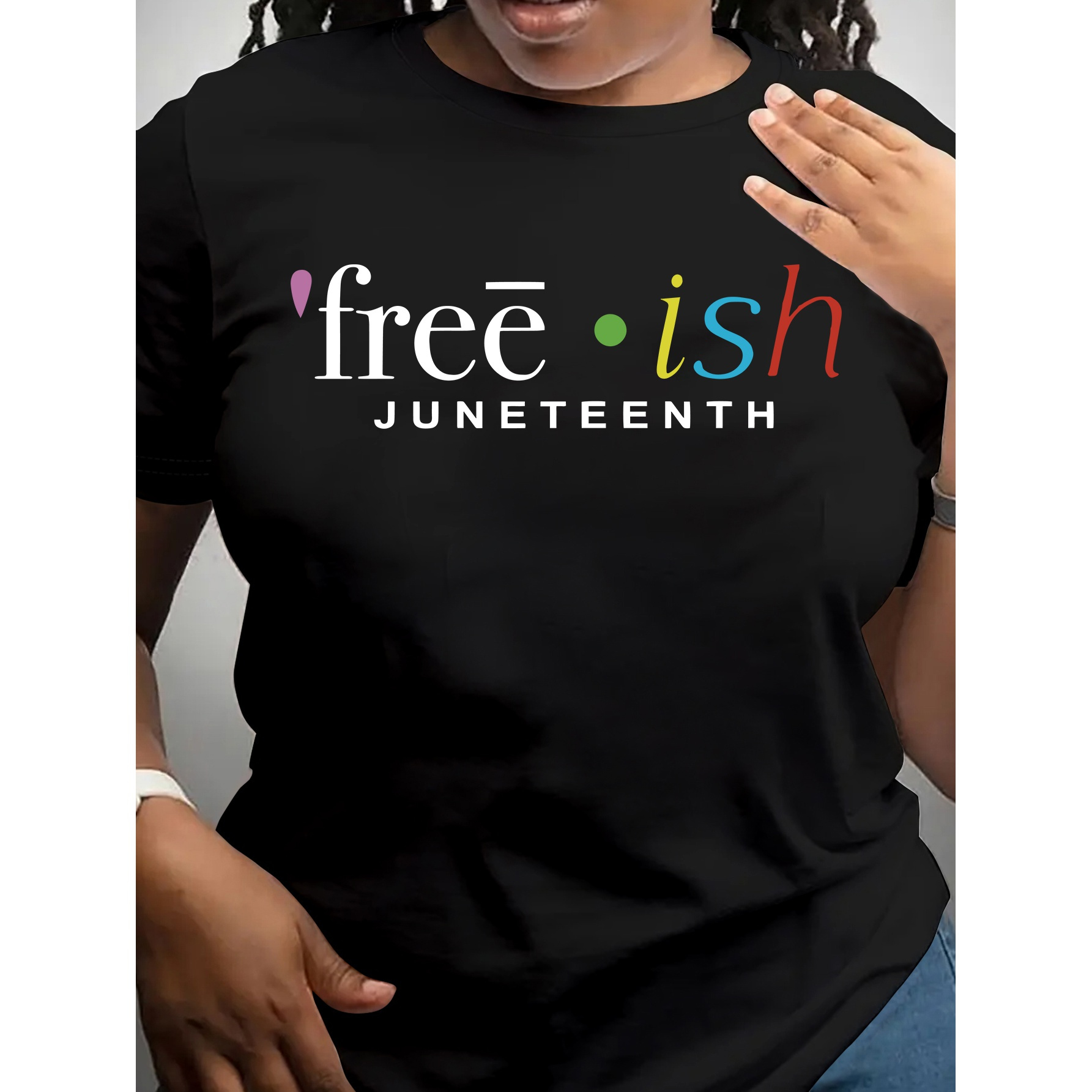 

Juneteenth Print Crew Neck T-shirt, Casual Short Sleeve Top For Spring & Summer, Women's Clothing