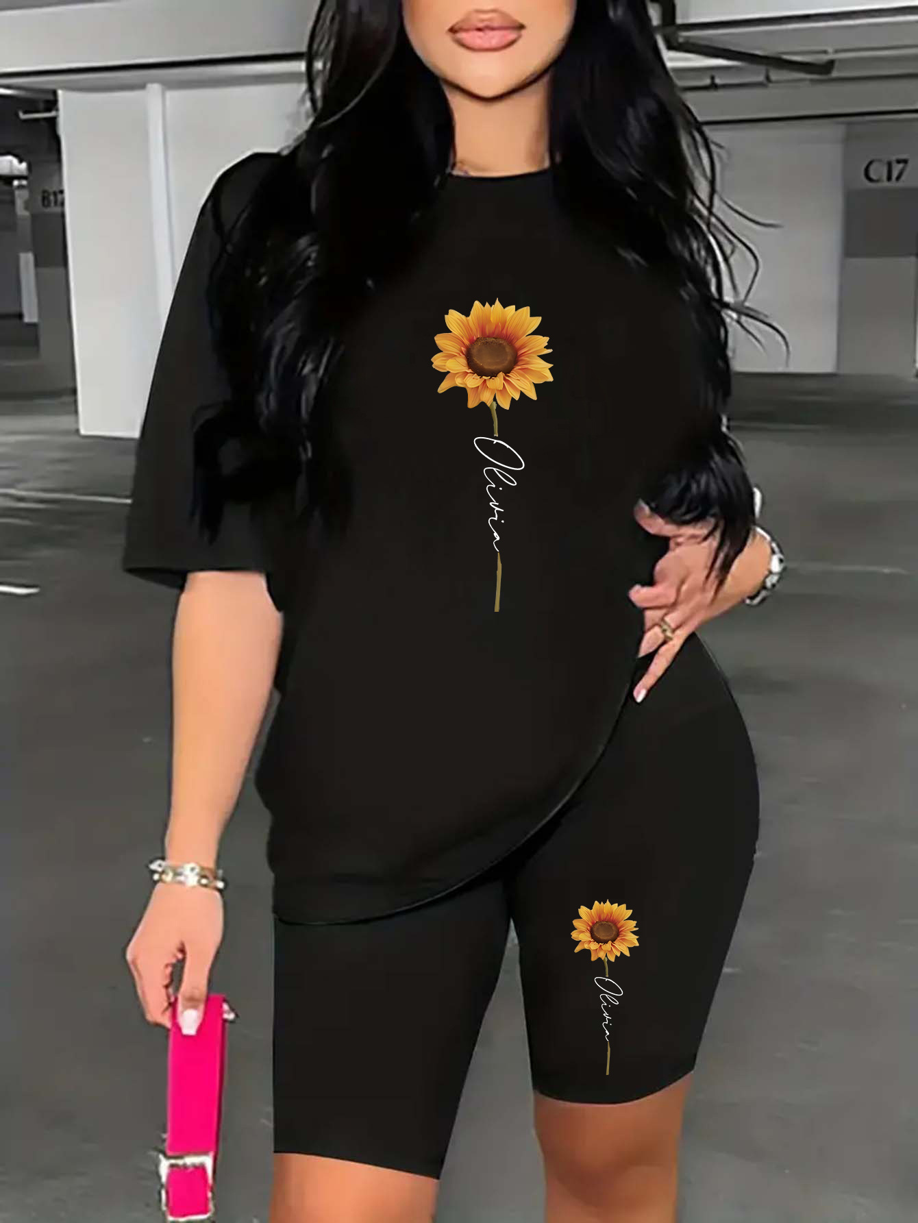 women's fashion casual sportswear set sunflower print crew Temu