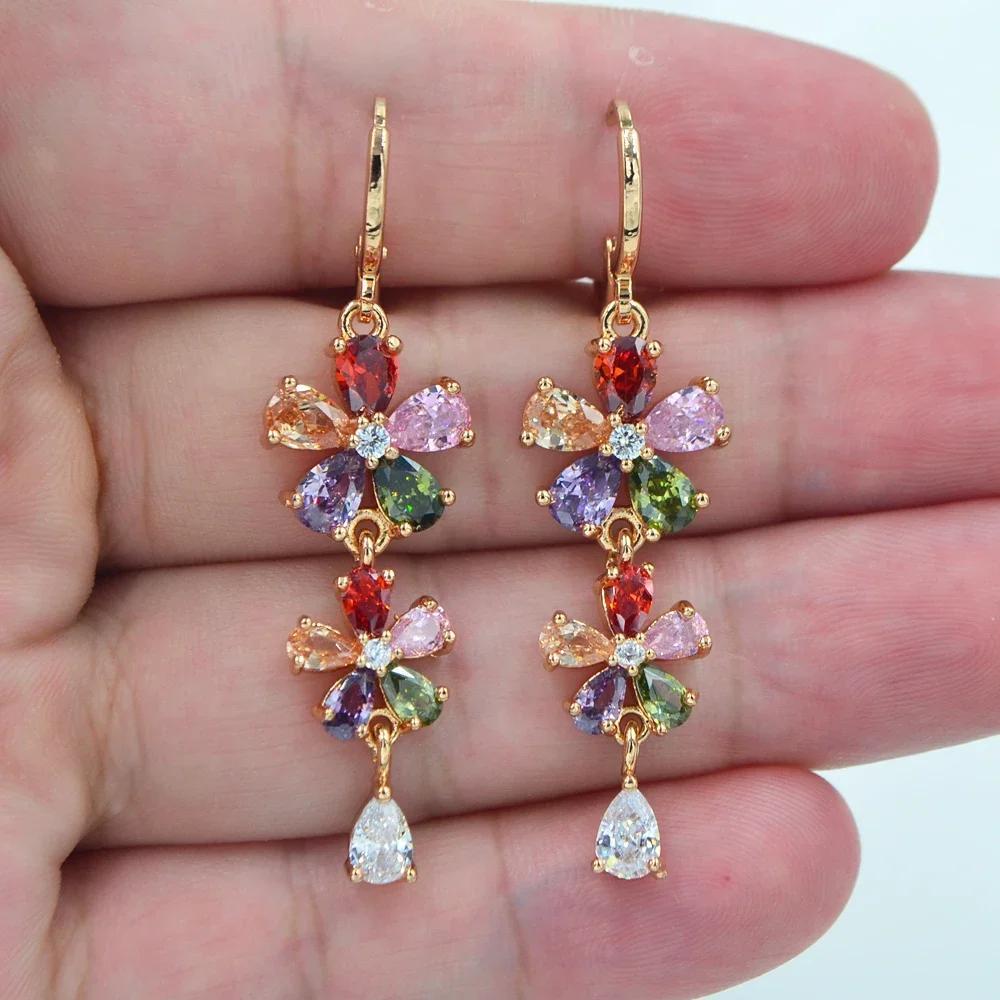 

Vintage Boho Floral Drop Earrings For Women, 14k Plated Copper With Multicolor Cubic Zirconia Nickel-free Ear Needle, Elegant Dangle Earrings For Daily Wear, Gift-ready For Thanksgiving