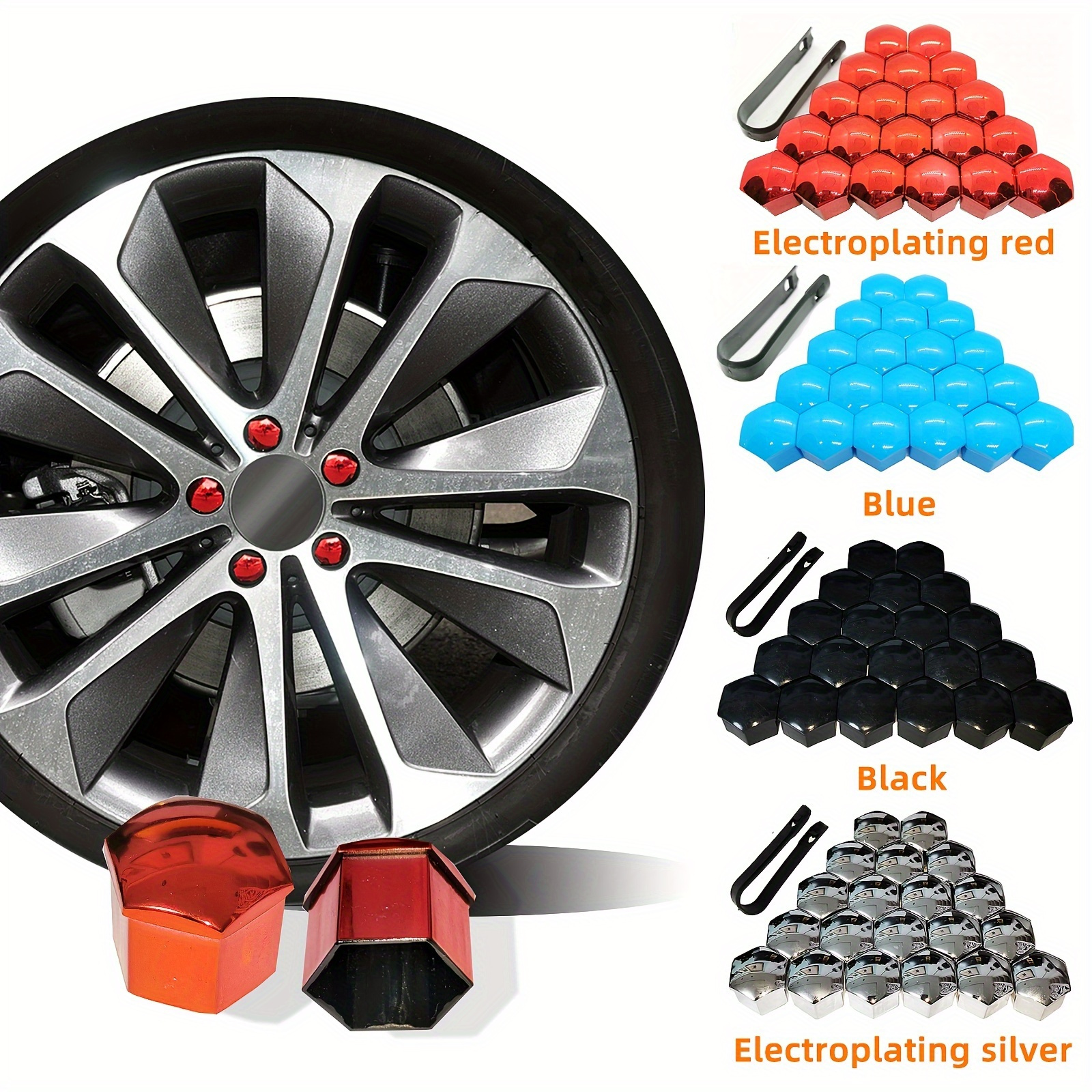 

20pcs Universal Lug Nut Covers For Automotive Wheel Hubs, Tire Cap Modification Accessories, Dust-proof, Rust-proof - Durable And Stylish