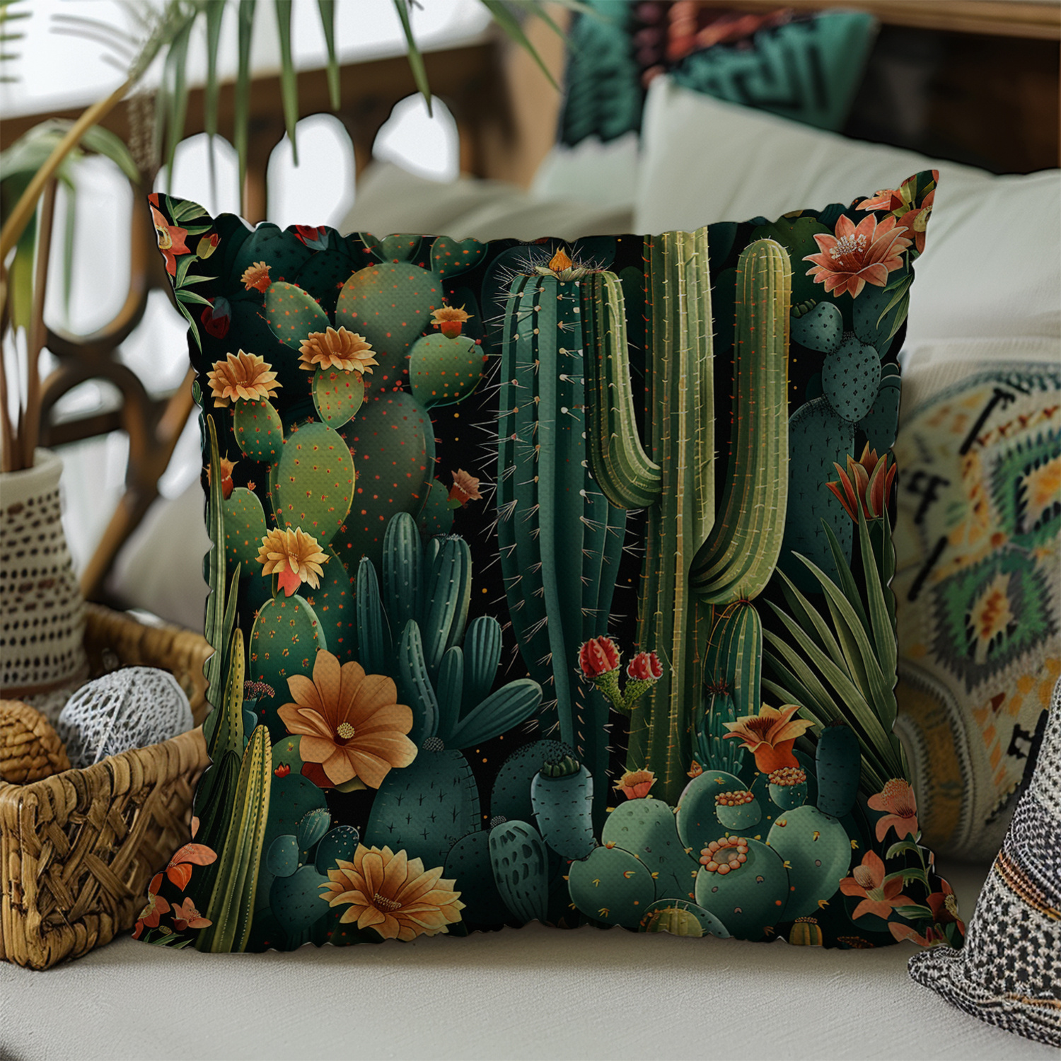 

Cactus Decorative Throw Pillow Covers 18x18 Inch, Tropical Plant Style, Machine Washable Polyester With Zipper Closure, Woven Contemporary Decor For Living Room Bedroom Sofa - Pack Of 1