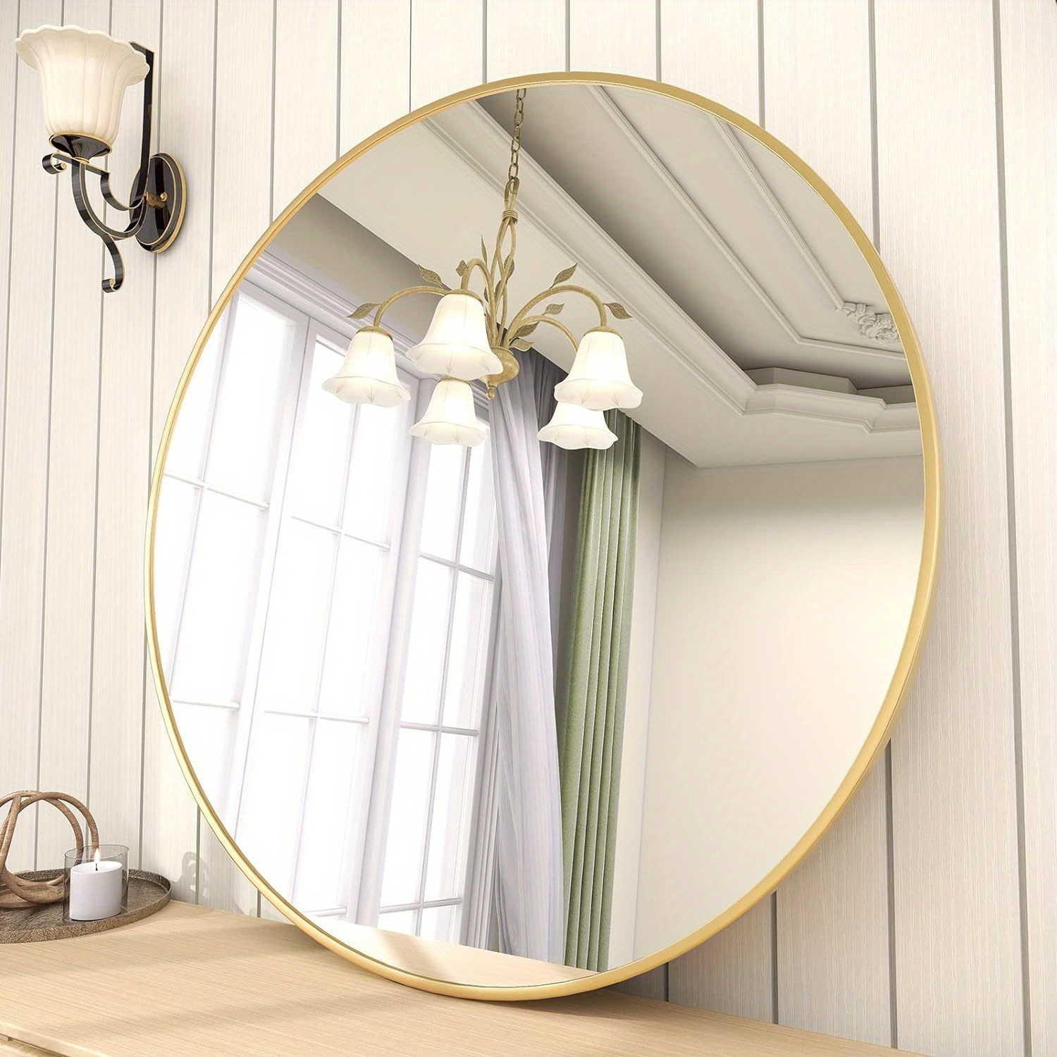 

Circle Mirror Golden Wall Mounted Round Mirror With Brushed Metal Frame For Bathroom, Vanity, Living Room, Bedroom, Entryway Wall Decor (golden)