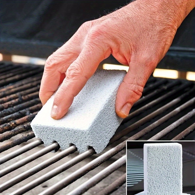 

Bbq Grill Cleaning Brick Block With Metal Handle - Reusable Magic Stone Barbecue Brush, Outdoor Camping Picnic Accessory, Cookware Cleaning Tool