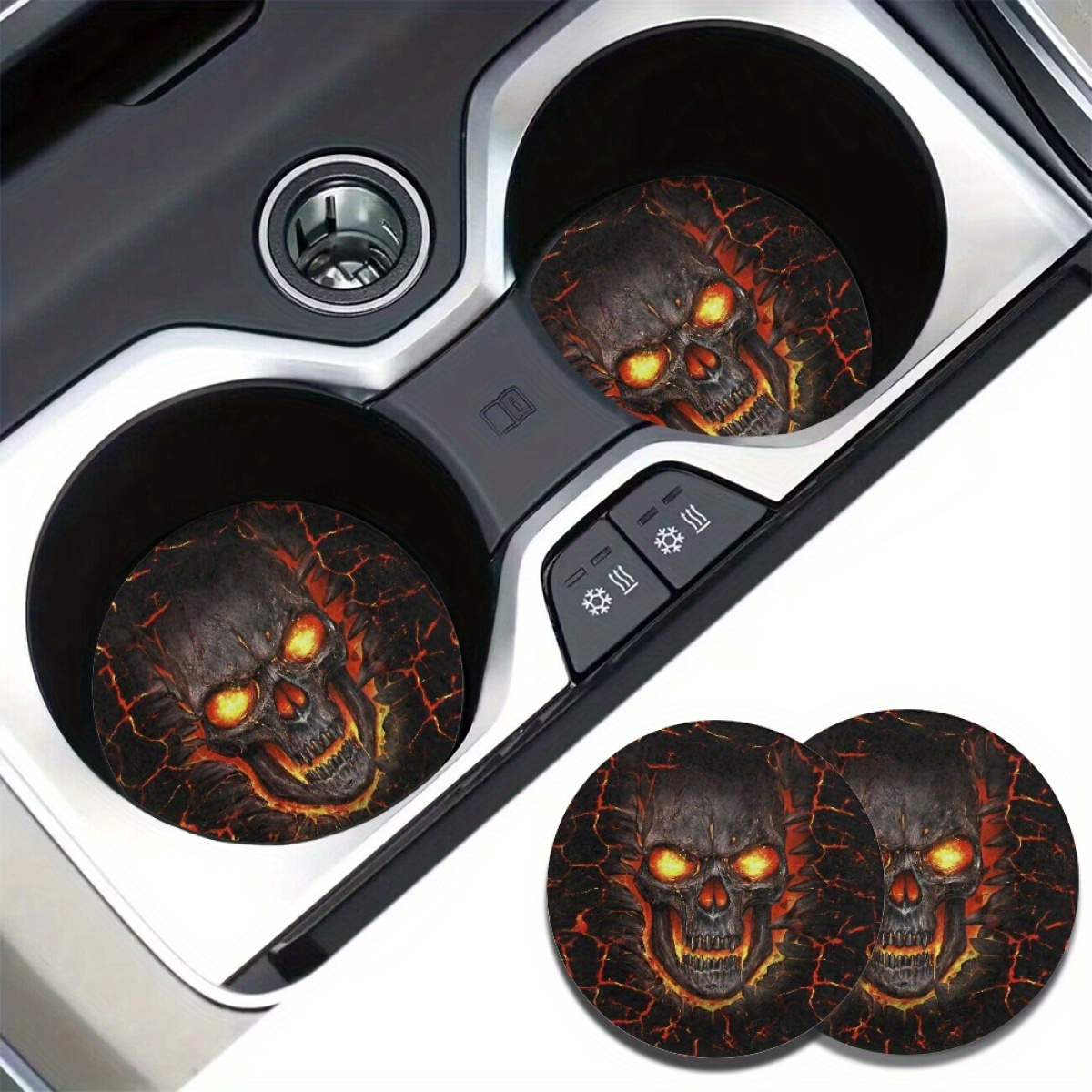 

2-pack Polyester Design Car Cup Holder Coasters - Universal Fit, Absorbent, Easy To Clean, Non-slip Bottom - Orange Skeleton Print Auto Interior Accessories For Cars, Suvs, Trucks