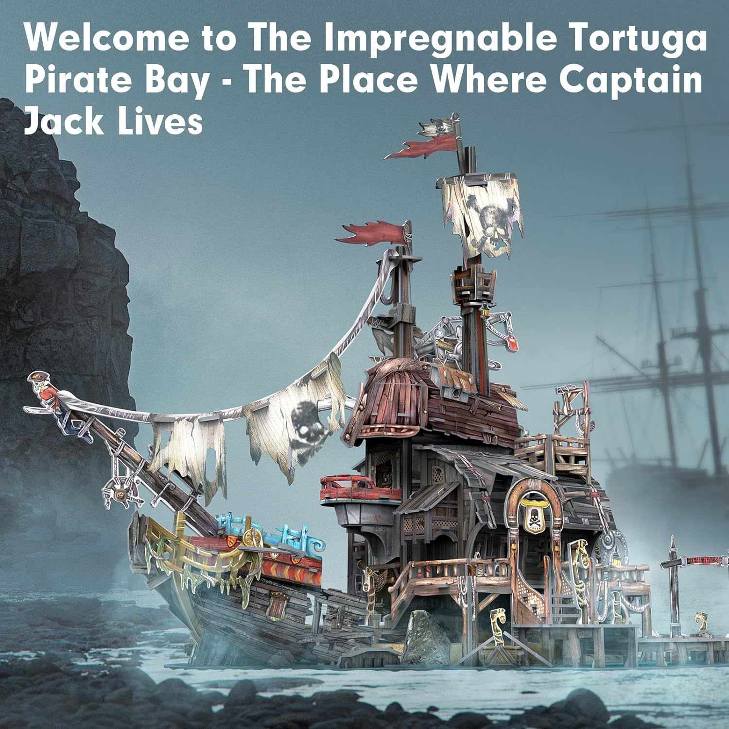 

3d Puzzles For Adults Tortuga Pirate Bay Cool Pirate Shipwreck Halloween Decoration Indoor Model Kits Ragged Pirate Ship Crafts For Adults Birthday Gift For Women Men