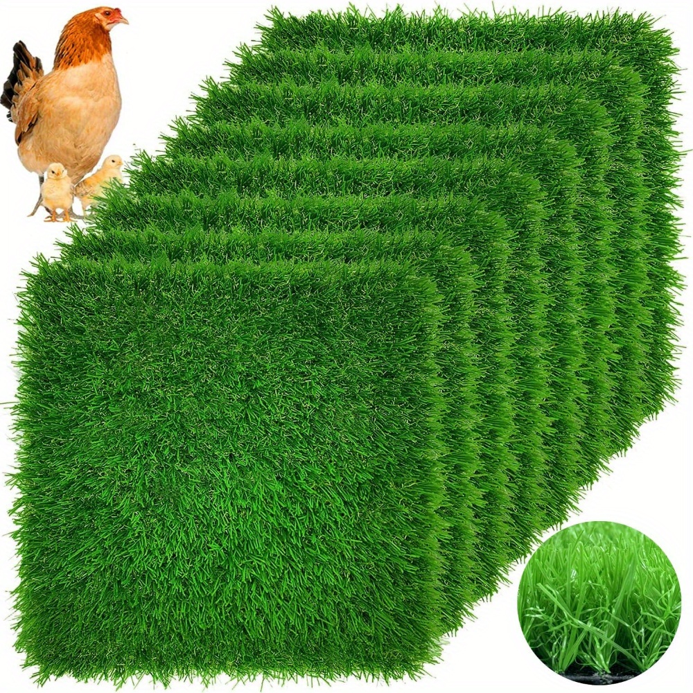 

Chicken Nesting Pads - Set Of 8, 12"x12"x1.2" Washable Artificial Grass Carpet, Mat For Nest Box Bedding, Ideal For Chicken Coop