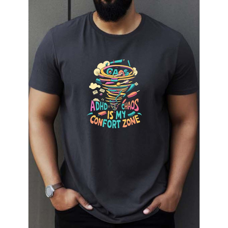 

Men's Casual Adhd-inspired T-shirt - Geometric Print, Breathable Polyester, Machine Washable - Summer, Adhd, , T-shirt, Front Shoulder Fit