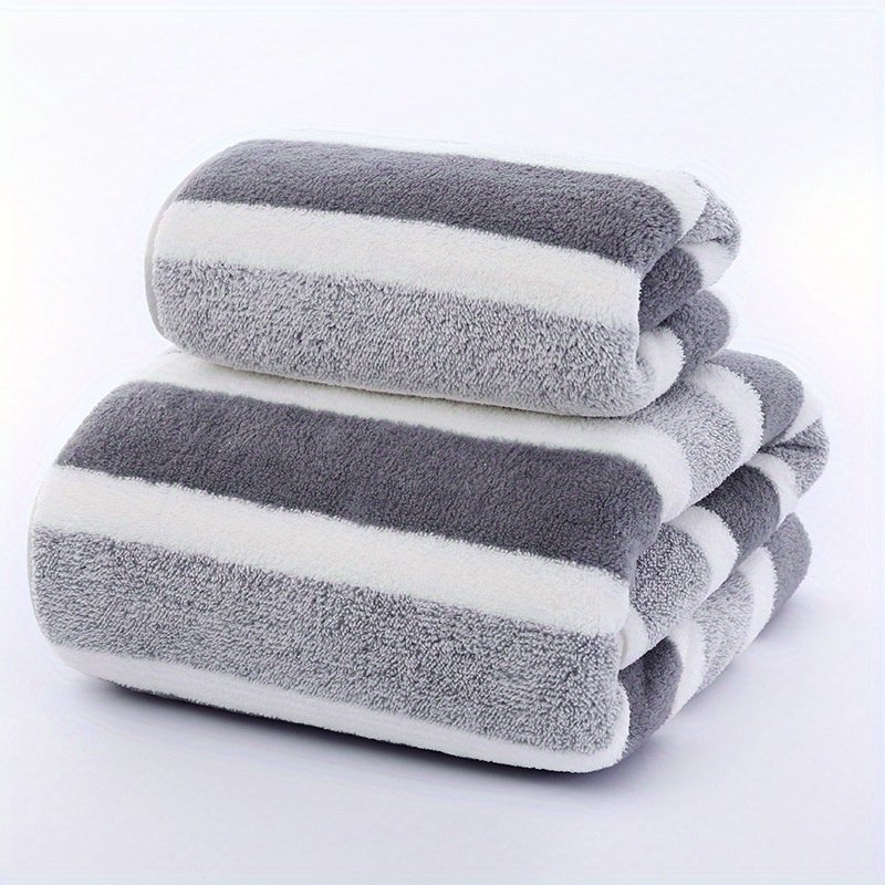 

2pcs/set, Hand Towel Bath Towel Absorbent Striped Pattern Quick Drying Bath Towel Face Towel Beach Towel Bathroom Accessories