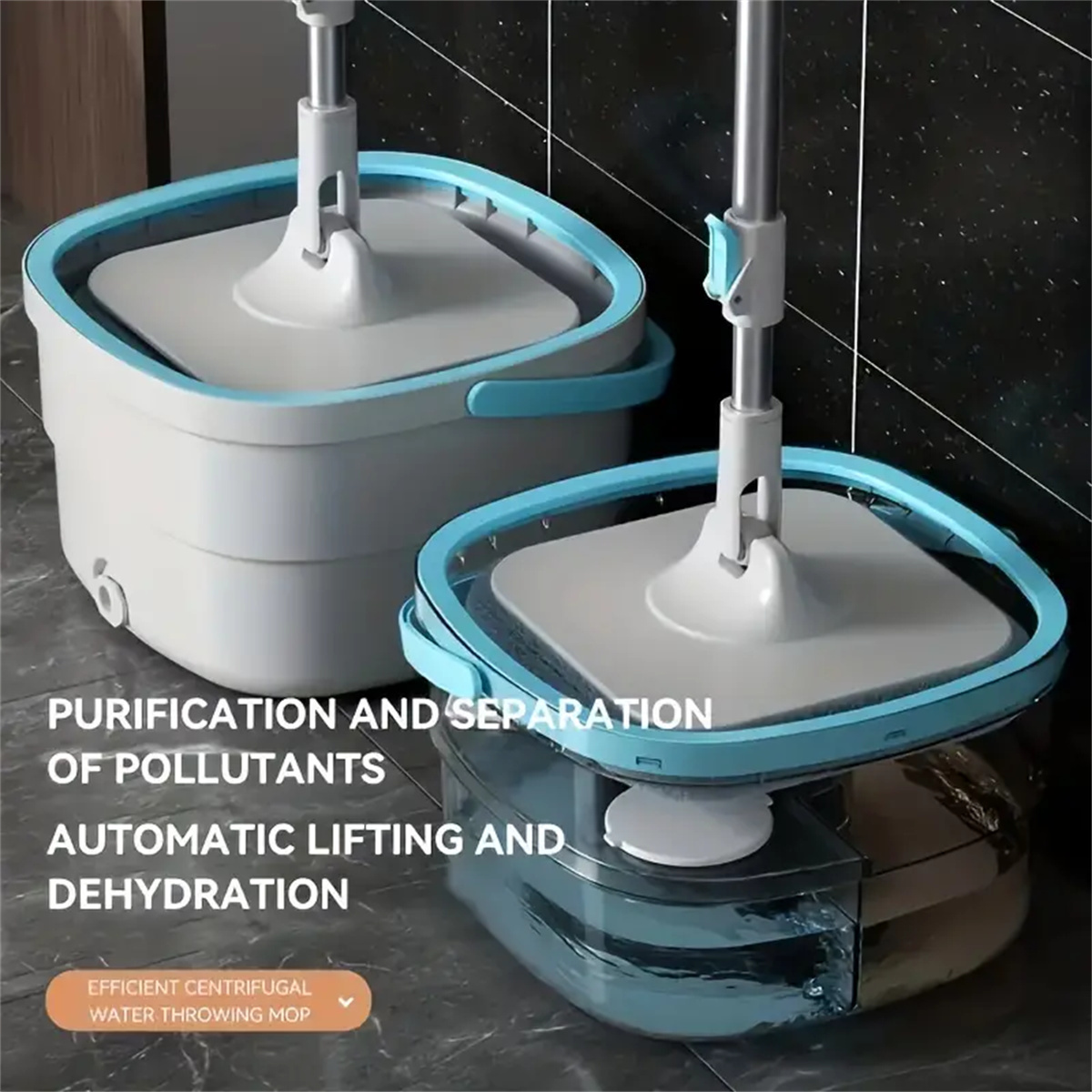 

1pc Adjustable Spin Mop And Bucket Set With 1 Reusable Microfiber Pad, 360-degree Swivel Head, Efficient Cleaning For Home Use, Plastic Material