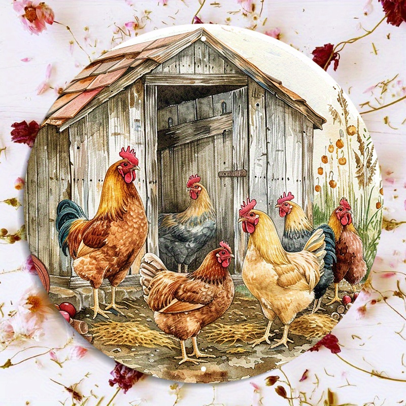 

Welcome To Our Coop 8" Round Aluminum Metal Wreath Sign - Waterproof Hd Printed Door Hanger With Pre-drilled Holes - Rustic Chicken Coop Decor For Home And Farmhouse - Xhb363