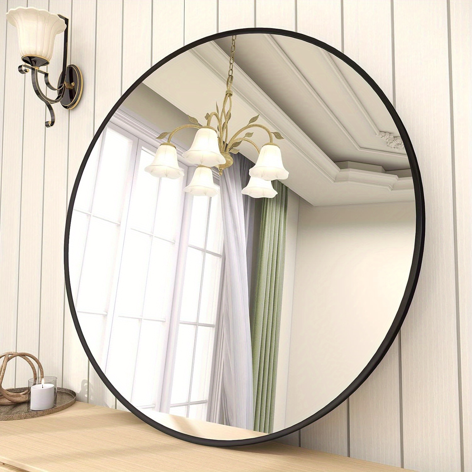 

Round Black Wall Mirror With Brushed Metal Frame - Ideal For Bathroom, Vanity, Living Room, Bedroom, Or Entryway Décor (black)