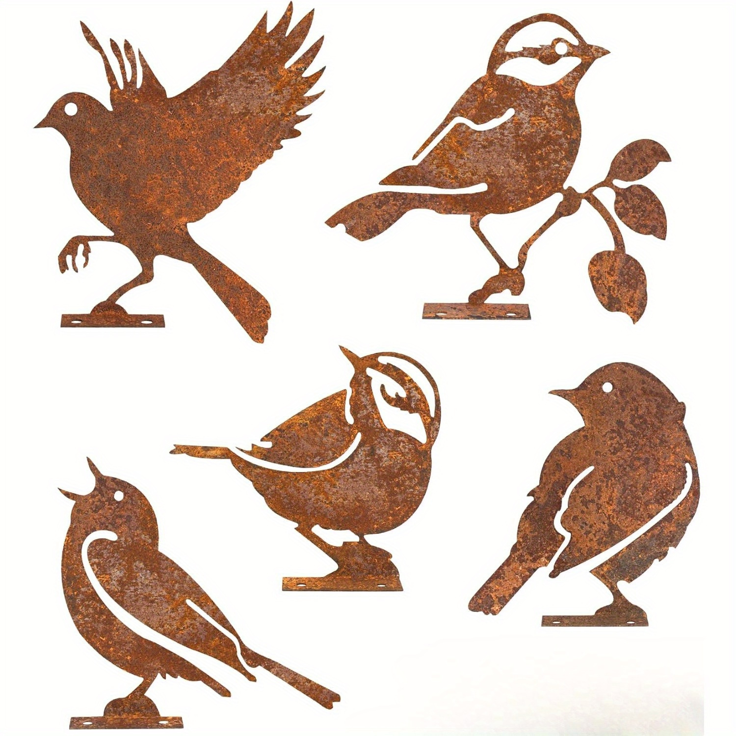 

5pcs Rusty Color Bird Iron Crafts, Rusty Bird Sculpture, Outdoor Garden Scene Decoration For Home, Outdoor, Patio