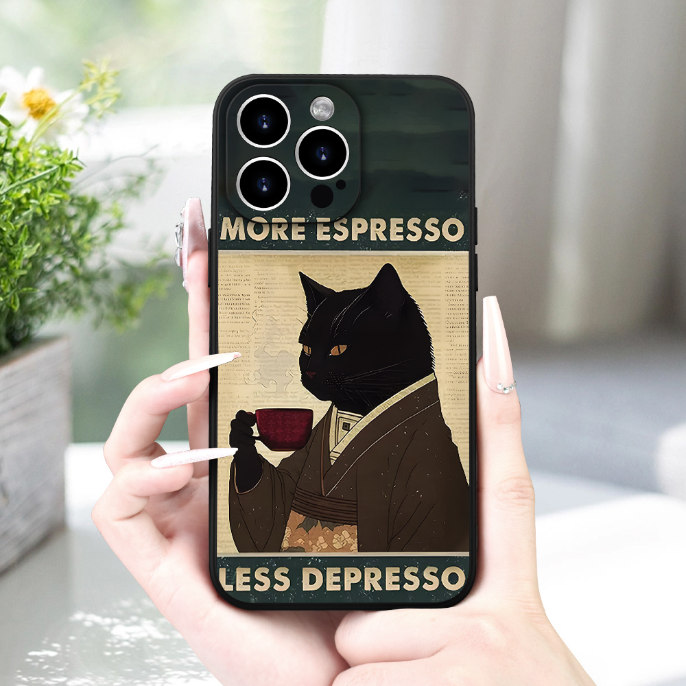 

Cat In Suit Espresso Phone Case, Tpu Protective Cover With Camera Lens Protection For 15/14/13/12/11/xs/xr/x/xs Max/7/8/plus/pro/max/mini - Black Matte Finish, Creative Print Design