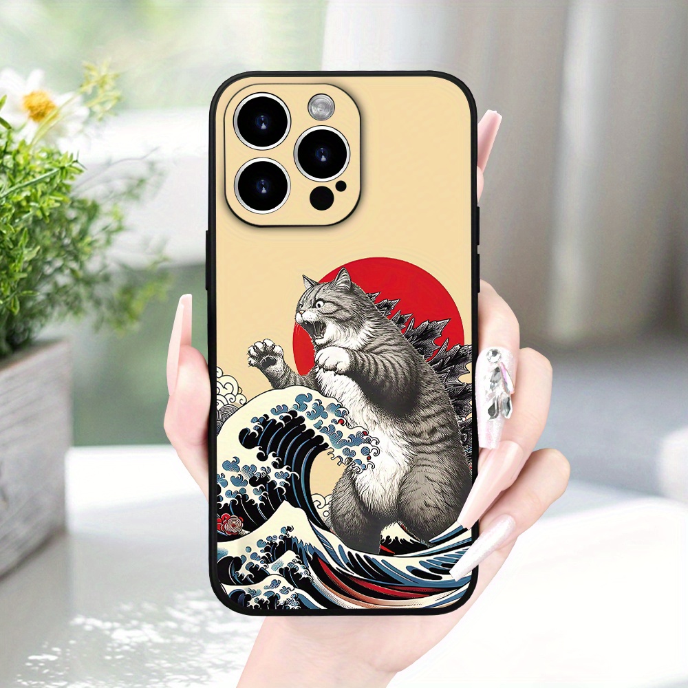 

Japanese Print Mobile Phone Case Cat Men's And Women's Lens Protection Black Frosted Shell For 15/14/13/12/11/xs/xr/x/xsmax/7/8/plus/pro/max/mini
