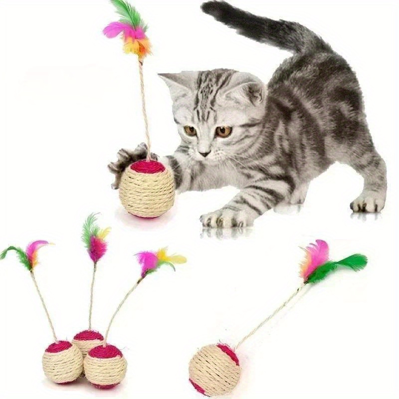 

Pack Of 1 Sisal Feather Ball Cat Toy For All Breed Sizes - Interactive Kitten Fetch And Training Toy With - No Batteries Required