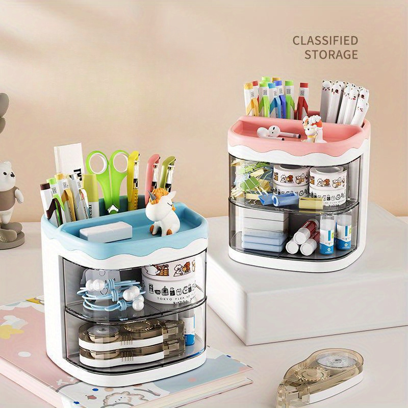 

Chic Cartoon-inspired Transparent Pen Holder - Durable Abs Desk Organizer For Office And Student Use