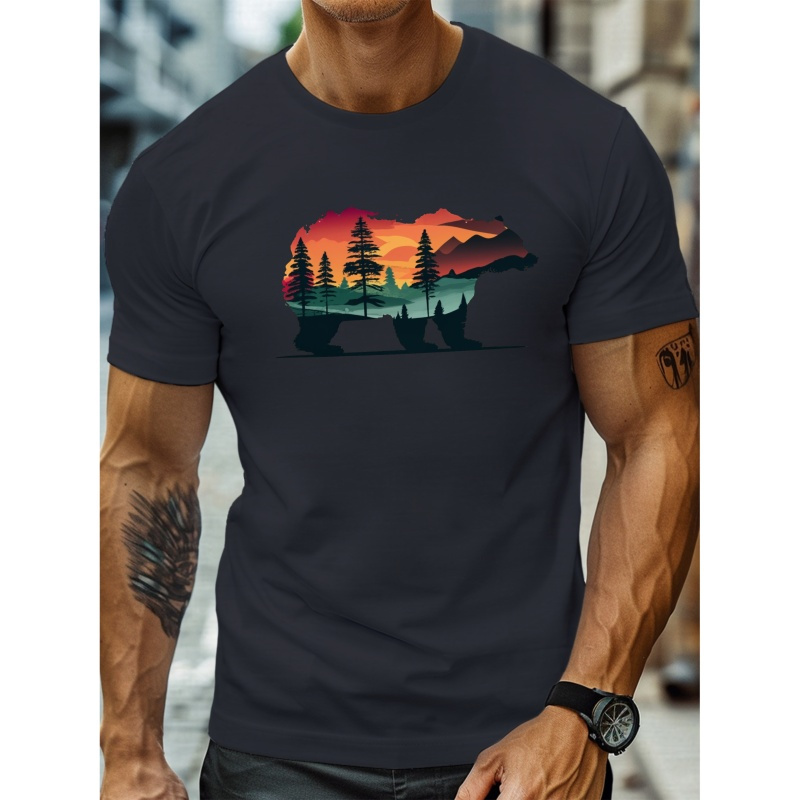 

Plus Size Men's Summer T-shirt, California Bear Graphic Print Short Sleeve Tees Trend Casual Tops For Daily Life, Big & Tall Guys