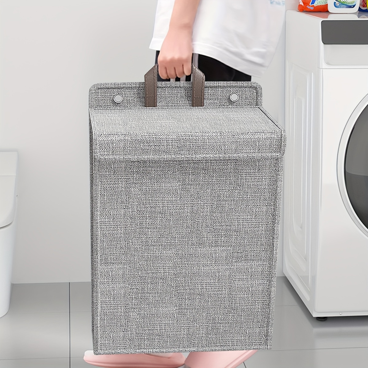 fabric wall hanging laundry basket set casual elongated shape multi component folding dirty clothes storage hamper for bathroom bedroom living room   essentials details 4