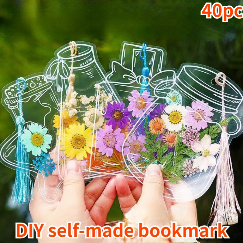 

40-piece Diy Self-made Bookmark Kit With Transparent Sleeves And Dried Flowers, Creative Handmade Bookmarks For Students And Collectors