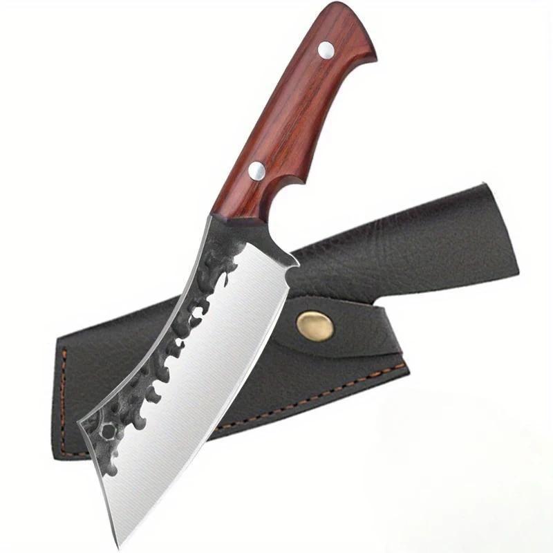 TEMU 1pc Hand- Stainless Steel Kitchen Knife With Wooden Handle - Multifunctional Meat , Boning & Fruit Knife For Home Cooks And Outdoor Bbq, Meat Slicer