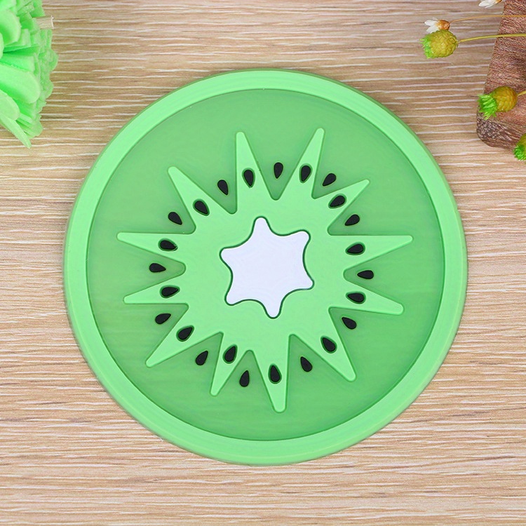 cartoon fruit coaster set silicone heat insulation anti slip practical tea cup and bowl pad small plate pad for home and office use no electricity required plastic material non wooden details 2