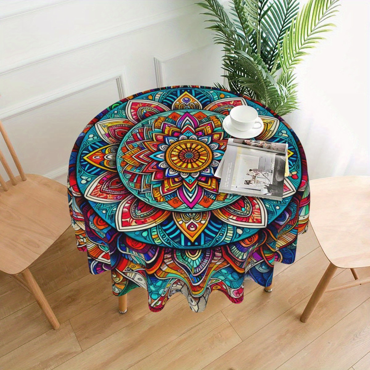 

Mandala Pattern Round Tablecloth - Decorative Polyester Table Cover, Machine Woven, Stain Resistant, Washable For Kitchen And Dining Room - Festive Home Decor, Ideal Holiday Gift